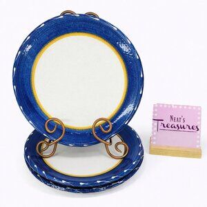 Furio Home LA SPEZIA Dark Blue Band Gold Ring Cream Italy Dinner Plates Set of 3
